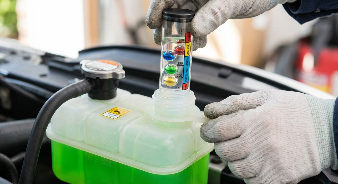 Testing antifreeze mixture with a hydrometer tool