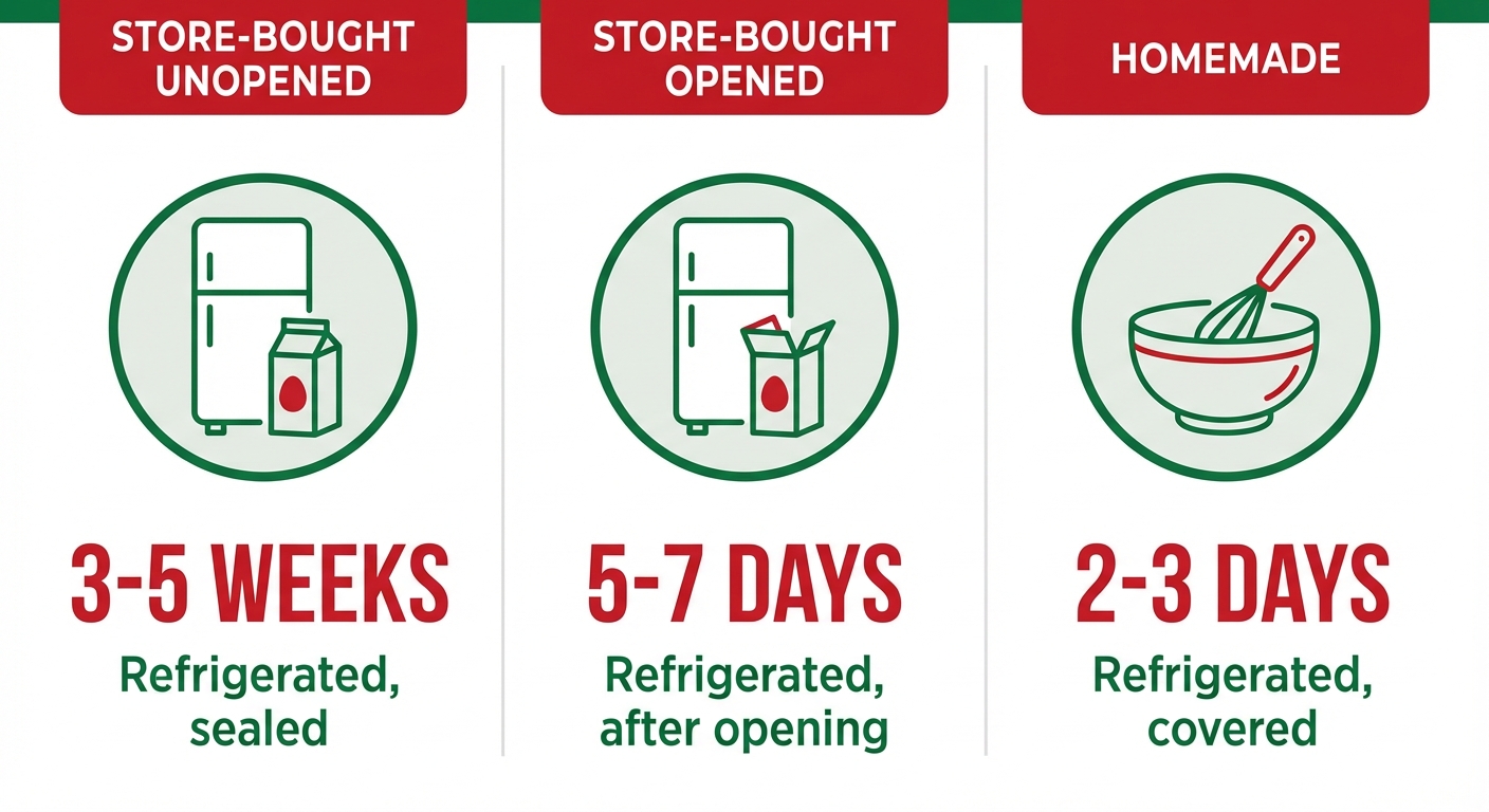 Chart showing eggnog storage times for different types