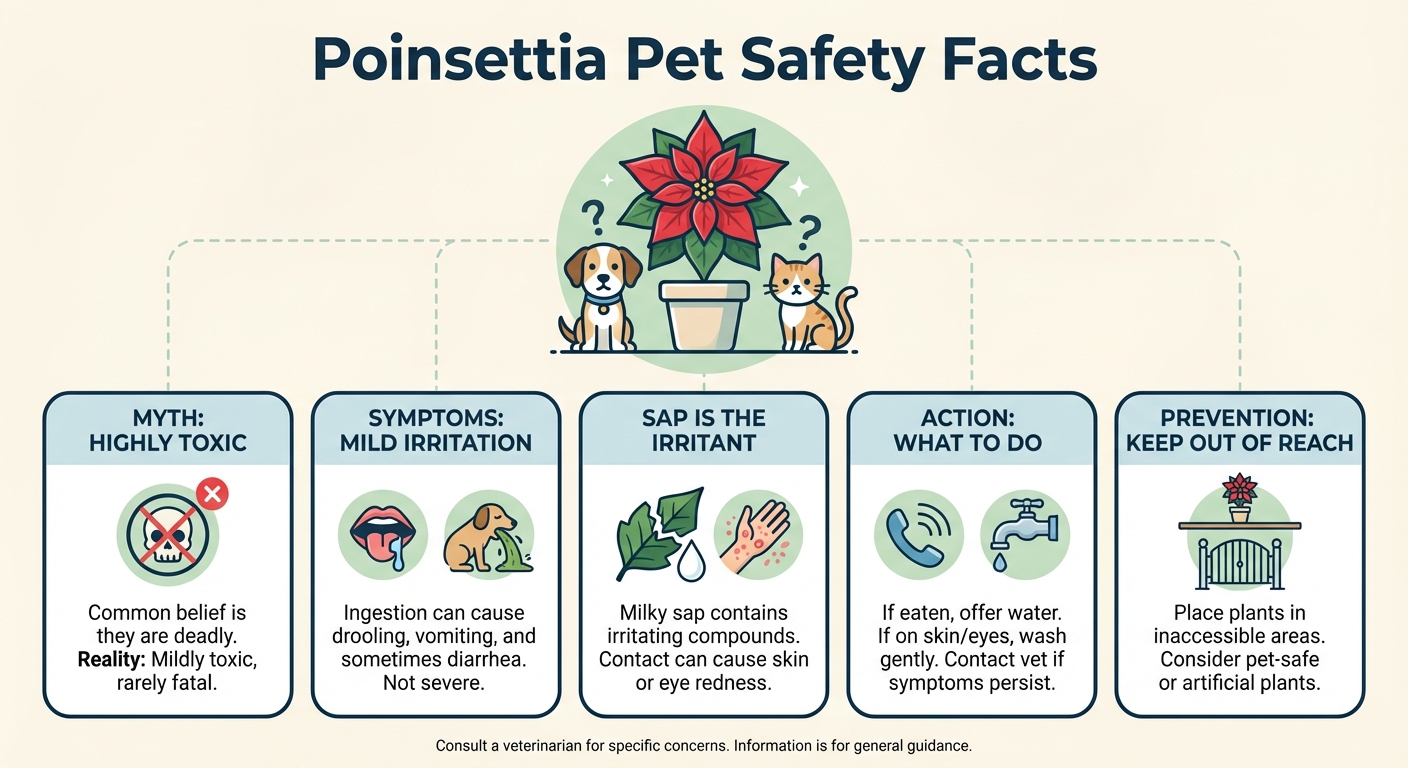 Infographic showing poinsettia toxicity facts for pets