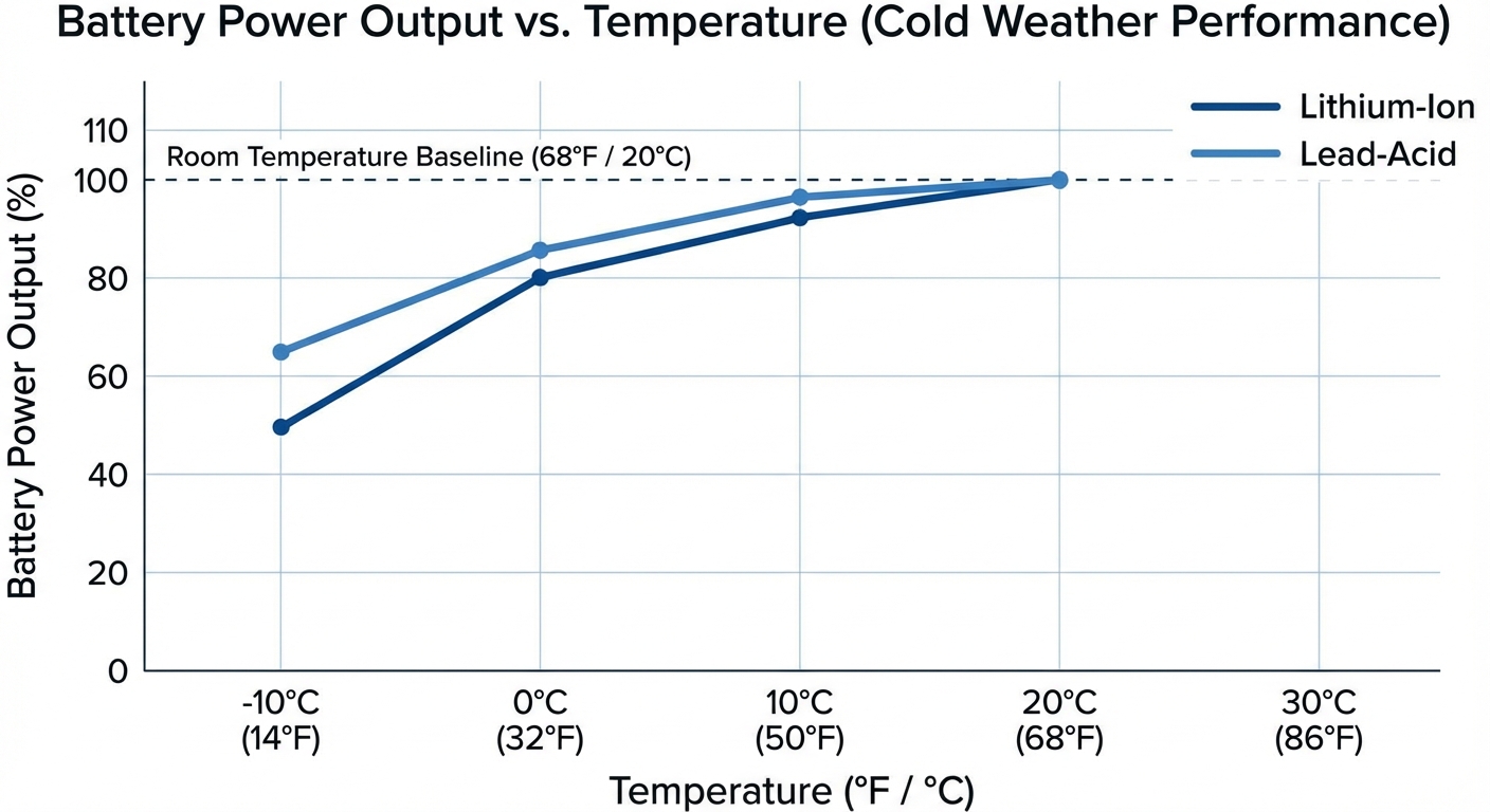 Chart comparing battery power output at different temperatures