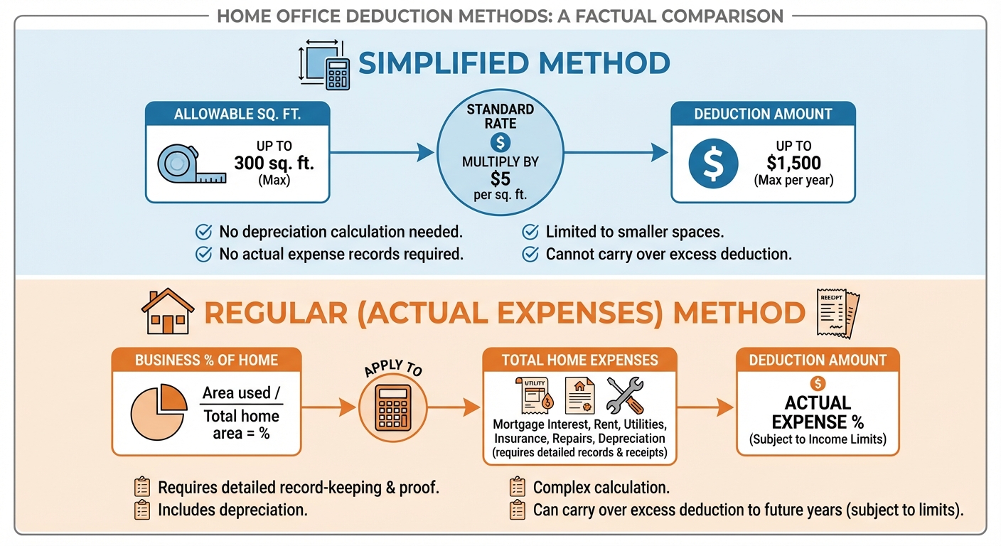 Comparison of simplified vs regular home office deduction methods
