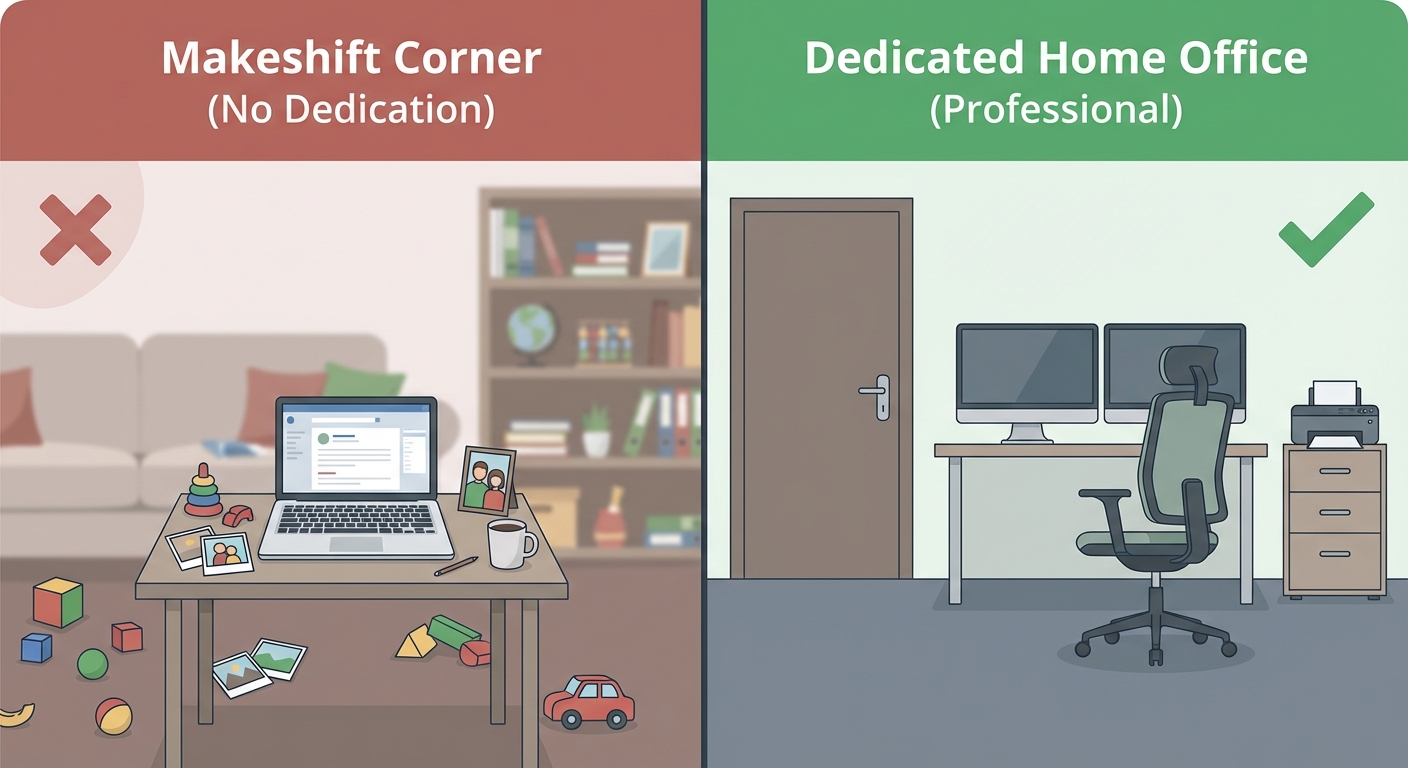 Dedicated home office space with clear boundaries from living area