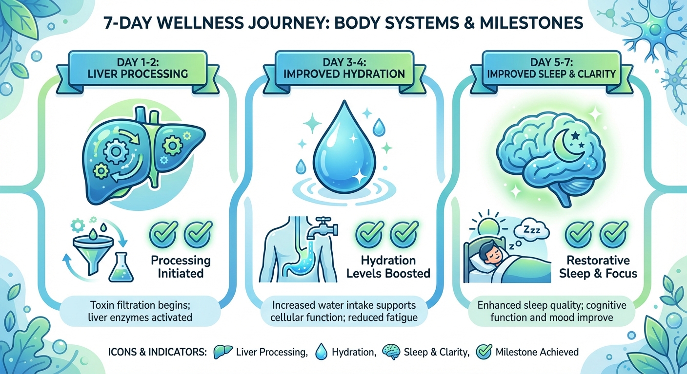 Timeline showing body changes in first week without alcohol