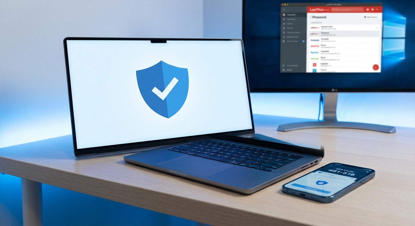 Secure digital lock with shield icon on laptop screen
