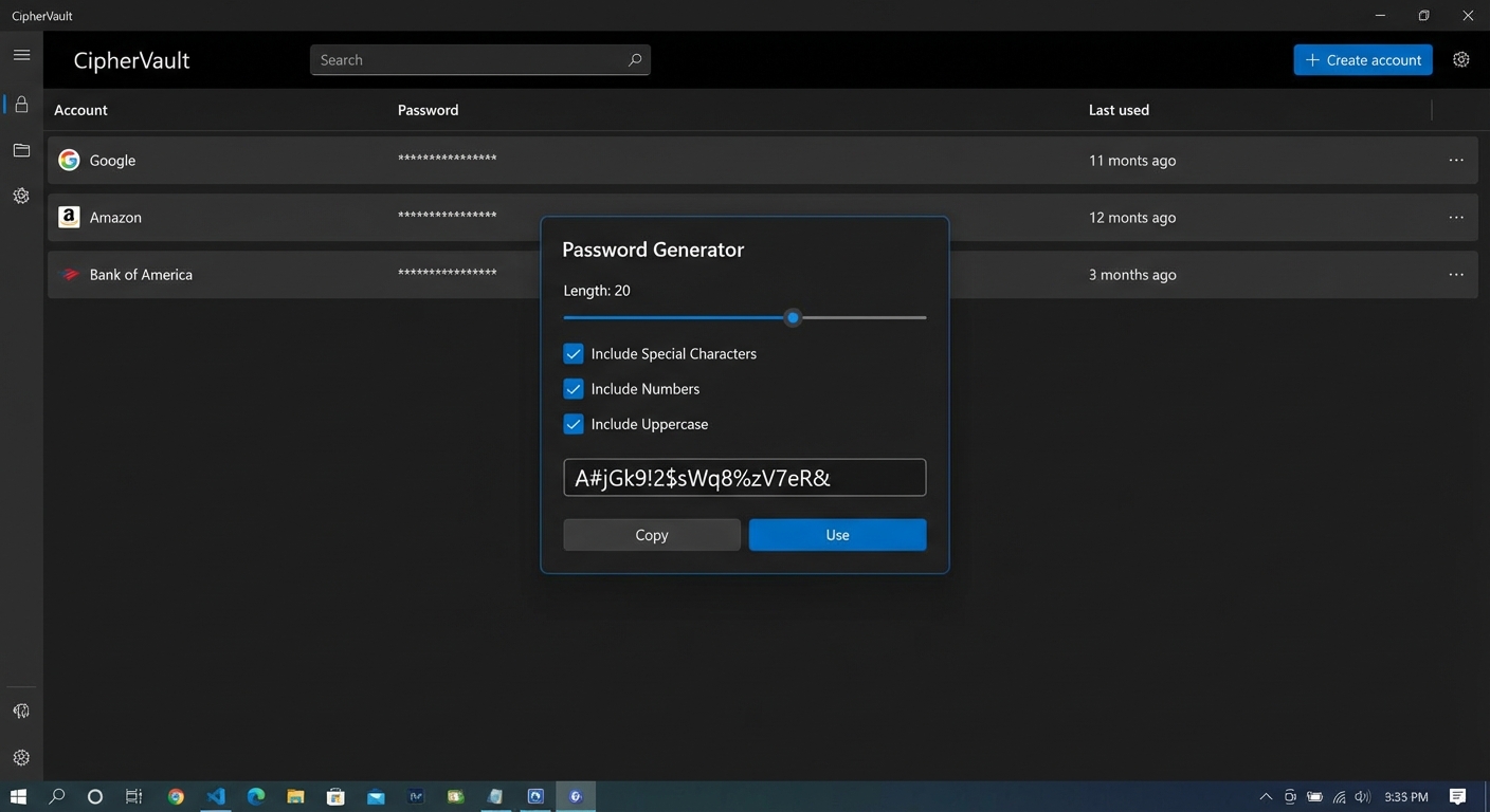 Password manager interface showing secure password generation