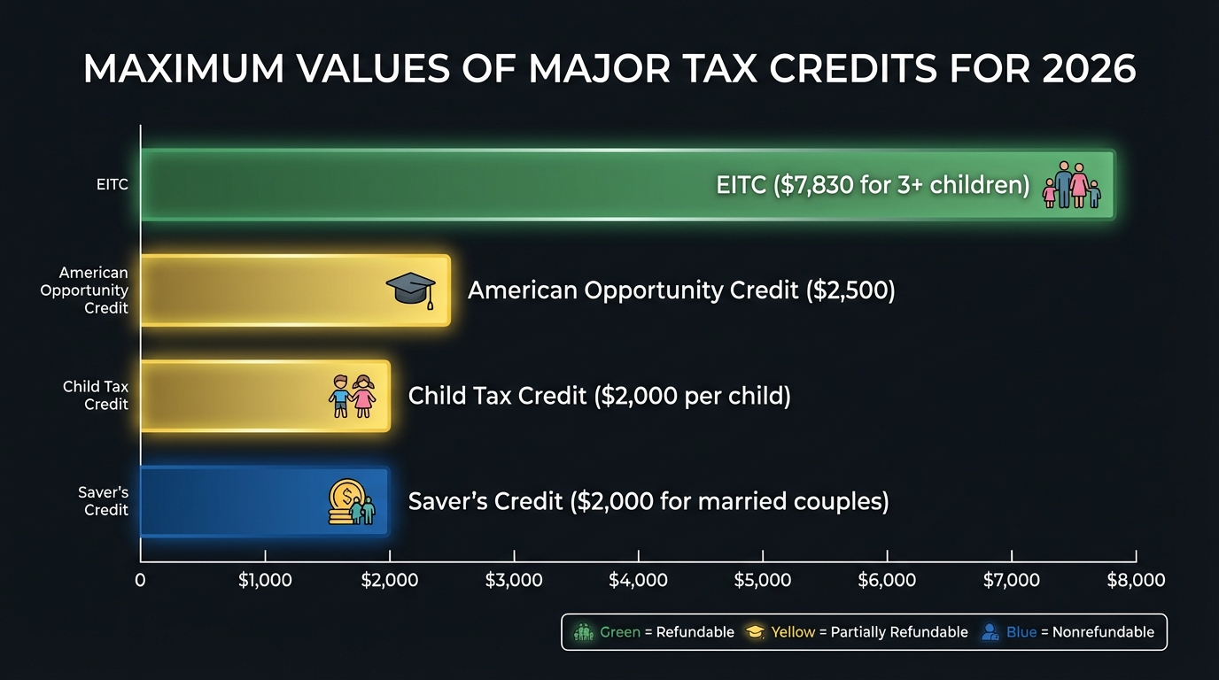 Overview of major refundable tax credits and their maximum values