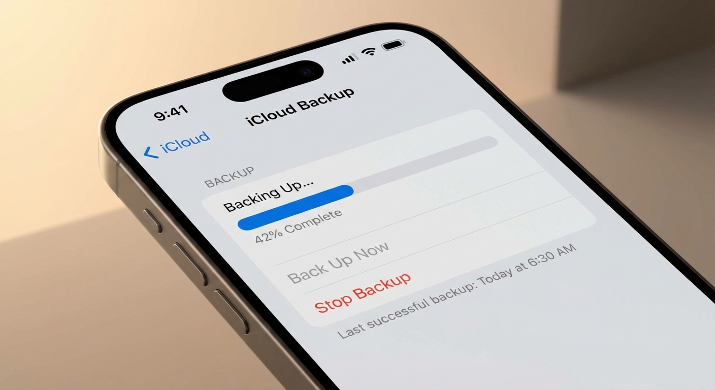 iPhone backup progress screen showing iCloud sync