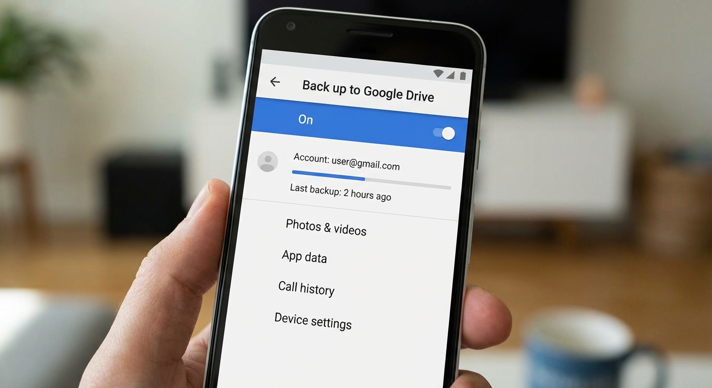 Android phone showing Google backup settings screen