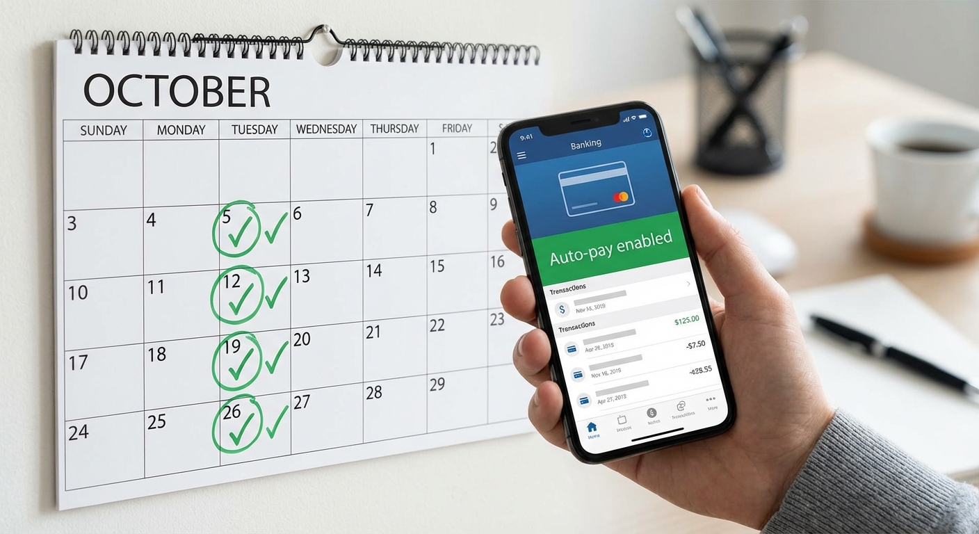 Calendar showing payment due dates marked with checkmarks