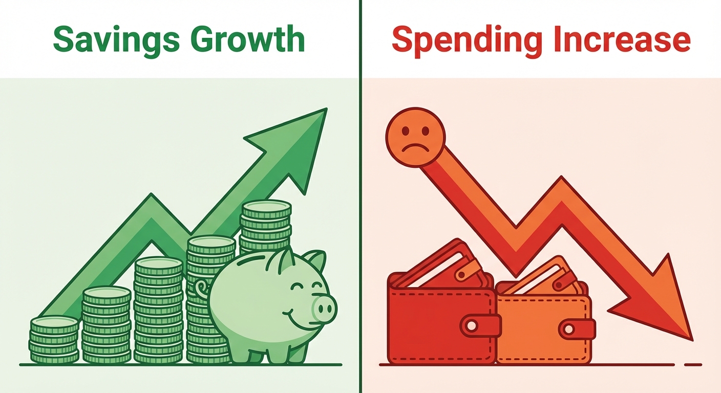 Side by side comparison of savings growth versus debt growth over time