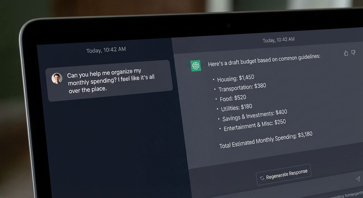 AI chat showing personalized budget breakdown with categories