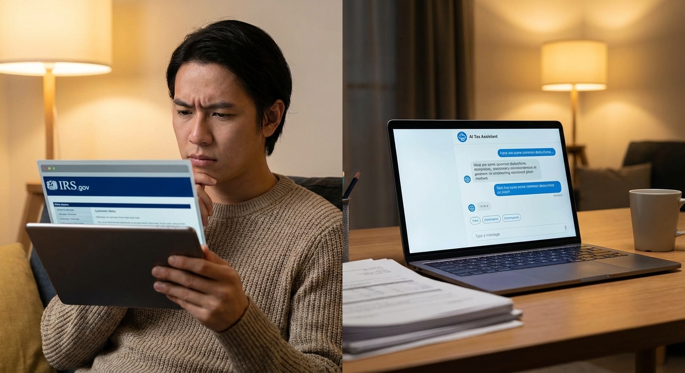 Person cross-referencing AI suggestion with official IRS website on tablet