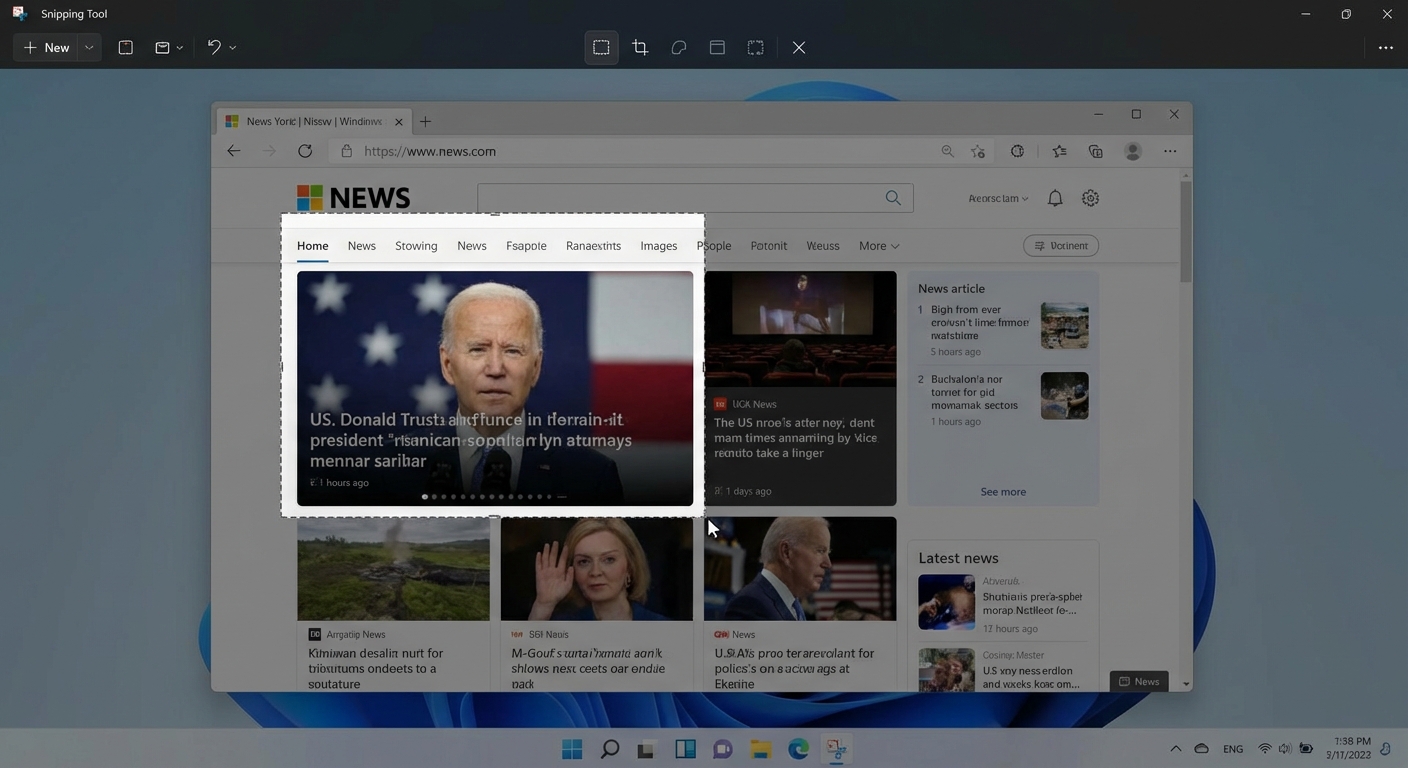Windows Snipping Tool interface showing rectangular selection mode