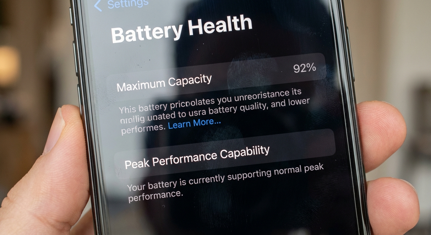 Battery health percentage shown on smartphone settings screen