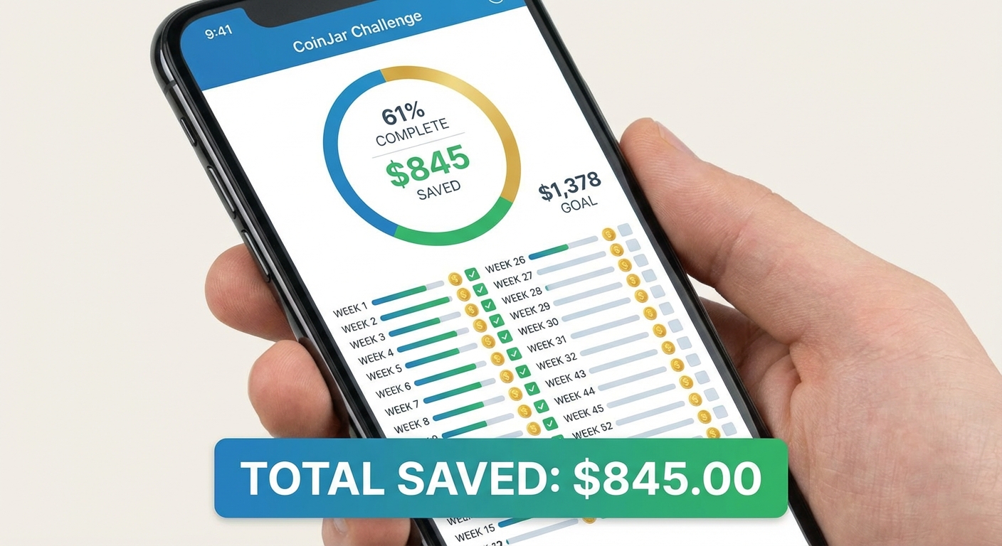 Person using savings app on phone to track weekly progress