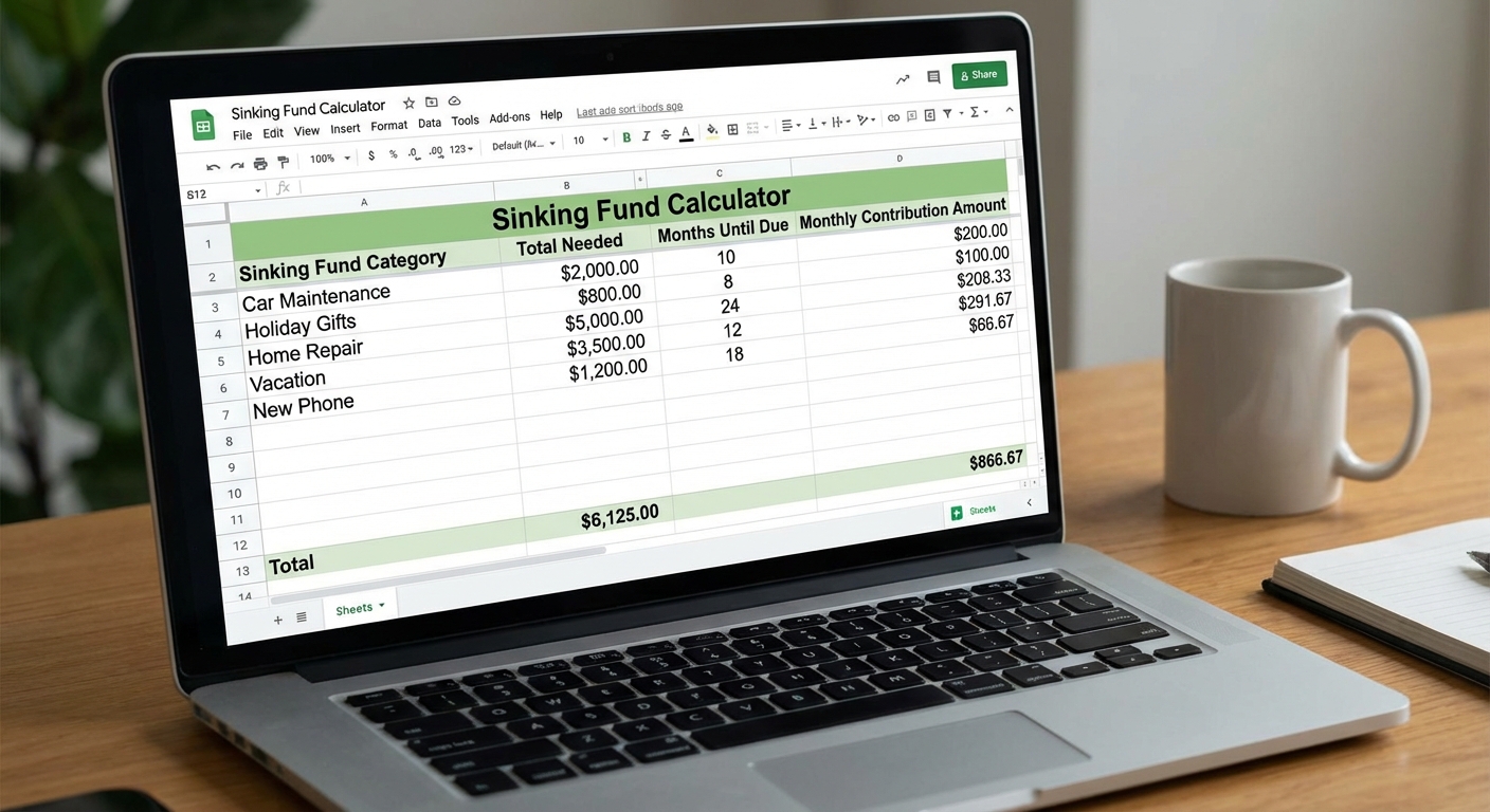 Spreadsheet showing sinking fund calculations